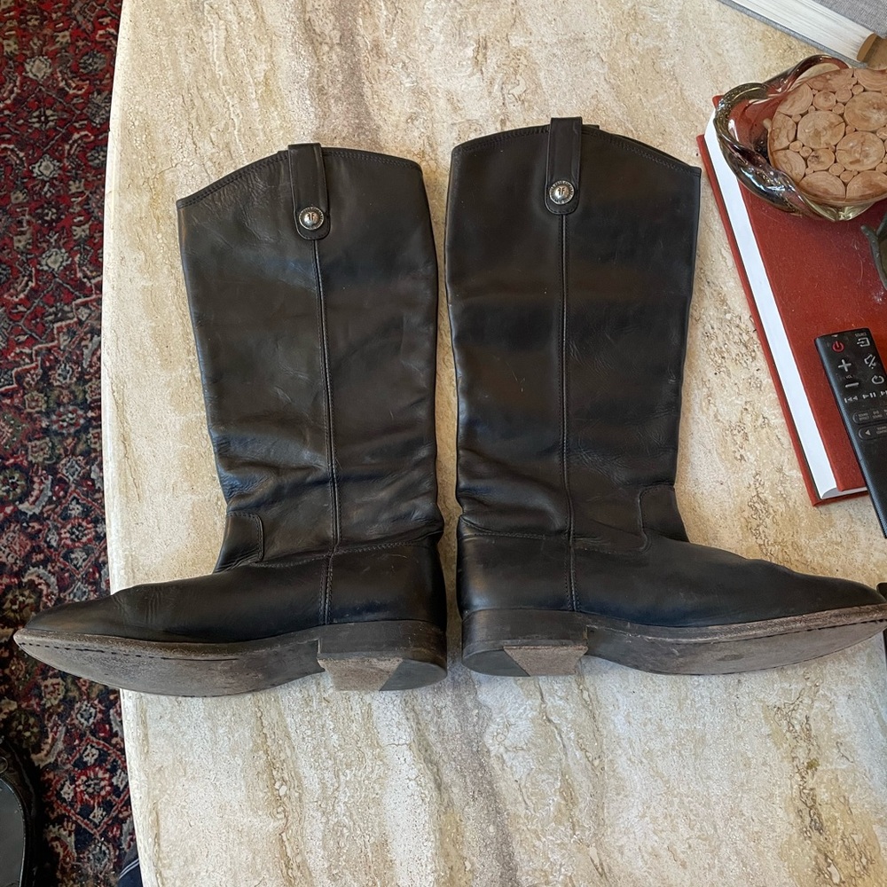 Frye #77167 Melissa Button Black Leather Women's High Riding Biker Boots - Picture 4 of 11
